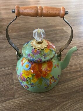MacKenzie-Childs Flower Market 2 Quart Tea Kettle. Never used! Enamelware